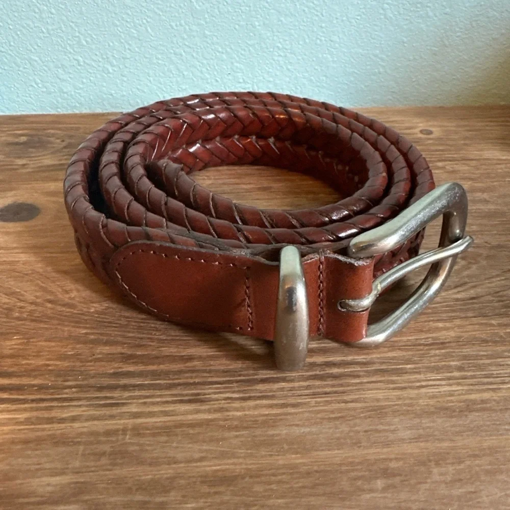 Vintage Coach Men’s Leather Braided Belt Sz 38” Solid Brass Silver Buckle 5922